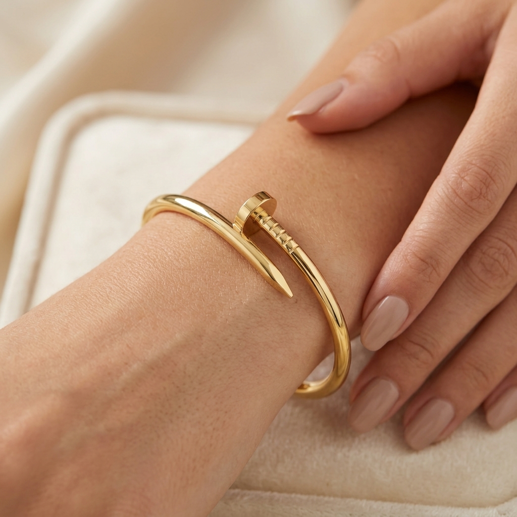 Bracelet Jonc Clou Or Jaune — présenté sur mannequin