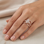 Bague Fleur Or Rose - Pierres Marquises Serties, Anneau Serti — présenté sur mannequin