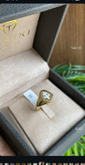 Gold Signet Ring - Fleur-de-Lys White Mother-of-Pearl Pavé Zircons
