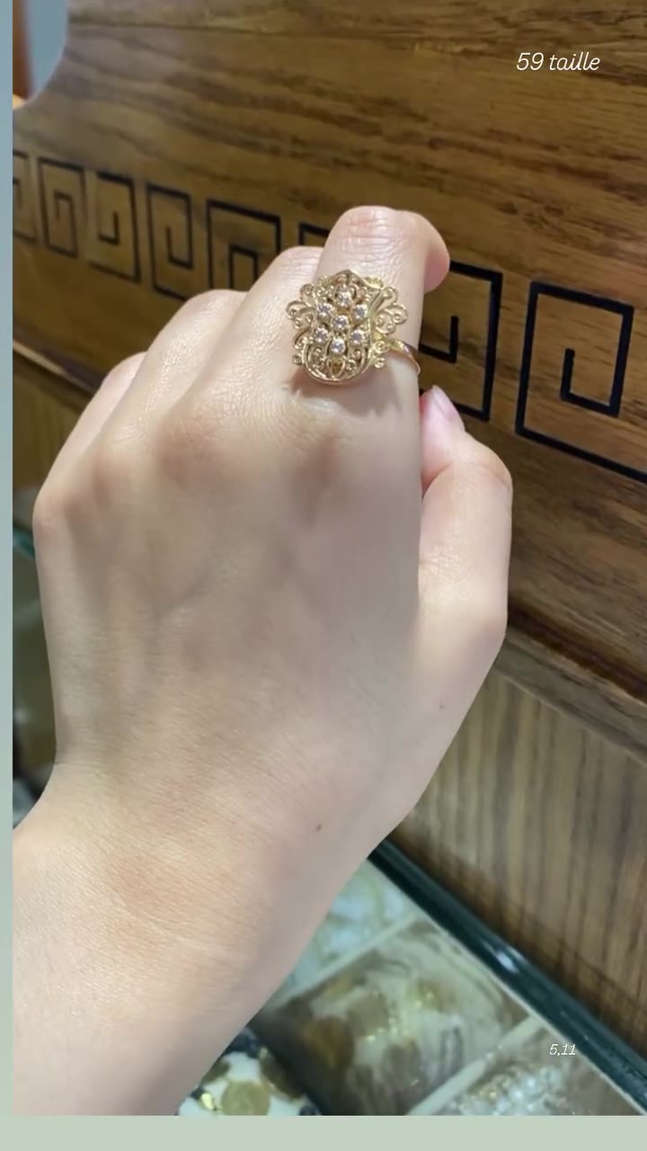 Gold Ring - Floral Filigree Cluster Pavé with Zircons