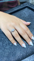 White Gold Ring - Round Halo Pave Zircons & Baguette Shoulders