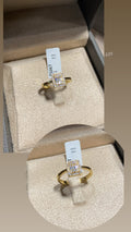 Yellow Gold Ring - Central Baguette Rectangle Halo Pave Zircons