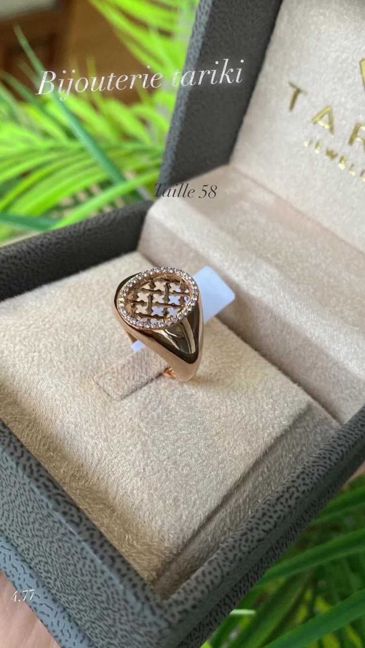 Rose Gold Ring - Openwork Signet with Pavé Zircon Cross