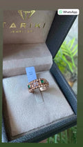 Bague Or Rose - Chevalière Clouée Pierres Émeraude & Zircons