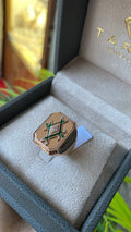 Rose Gold Ring - Moroccan Signet Green Enamel & Pave Zircons