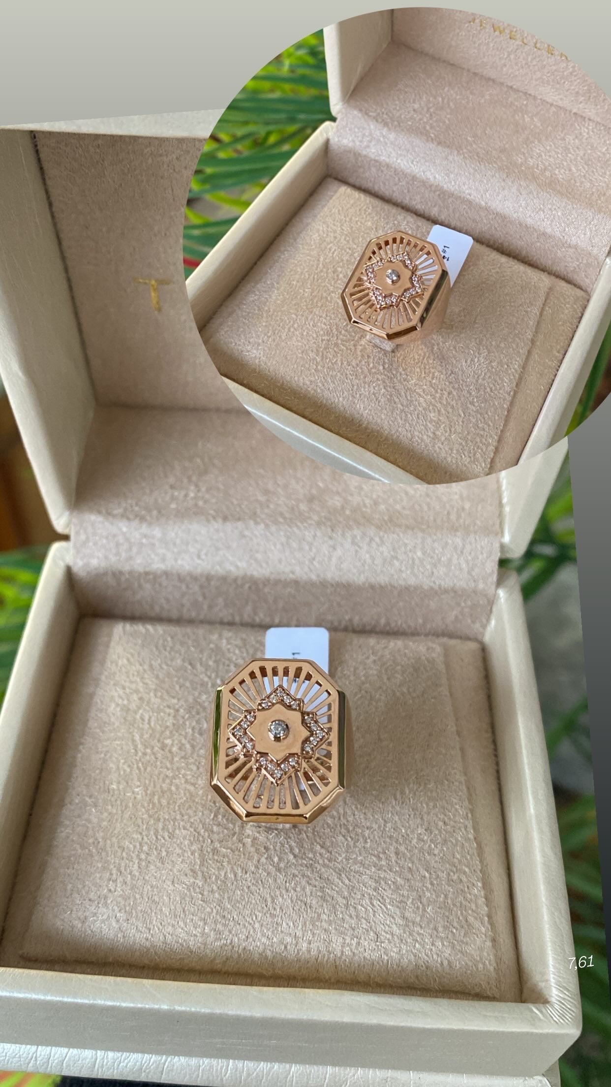 Rose Gold Ring – Octagonal Signet, Radiant Star Pavé Zircons