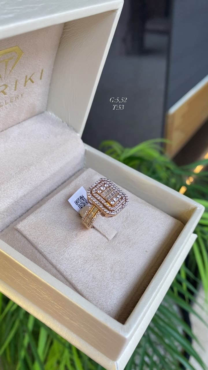 Rose Gold Ring - Rectangular Cluster with Baguette Pavé Zircons