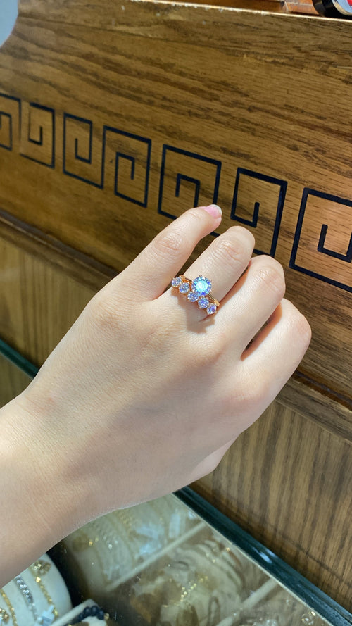 Bague Or Rose - Cluster Zircons & Pierre Bleu-Vert en V — or 18 carats, Tariki