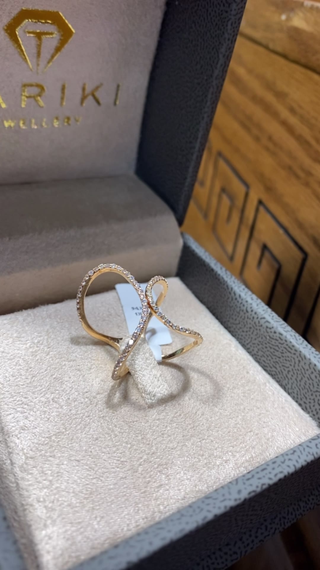 Rose Gold Ring - Double Fine Crossover Band Pavé with Zircons