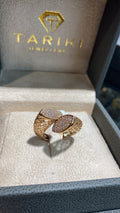 Rose Gold Ring - Double Open Design with Pavé Zircons & Engraved Texture