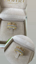 Bague Tricolore Or - Anneau Large Cannelé & Pavé Zircons