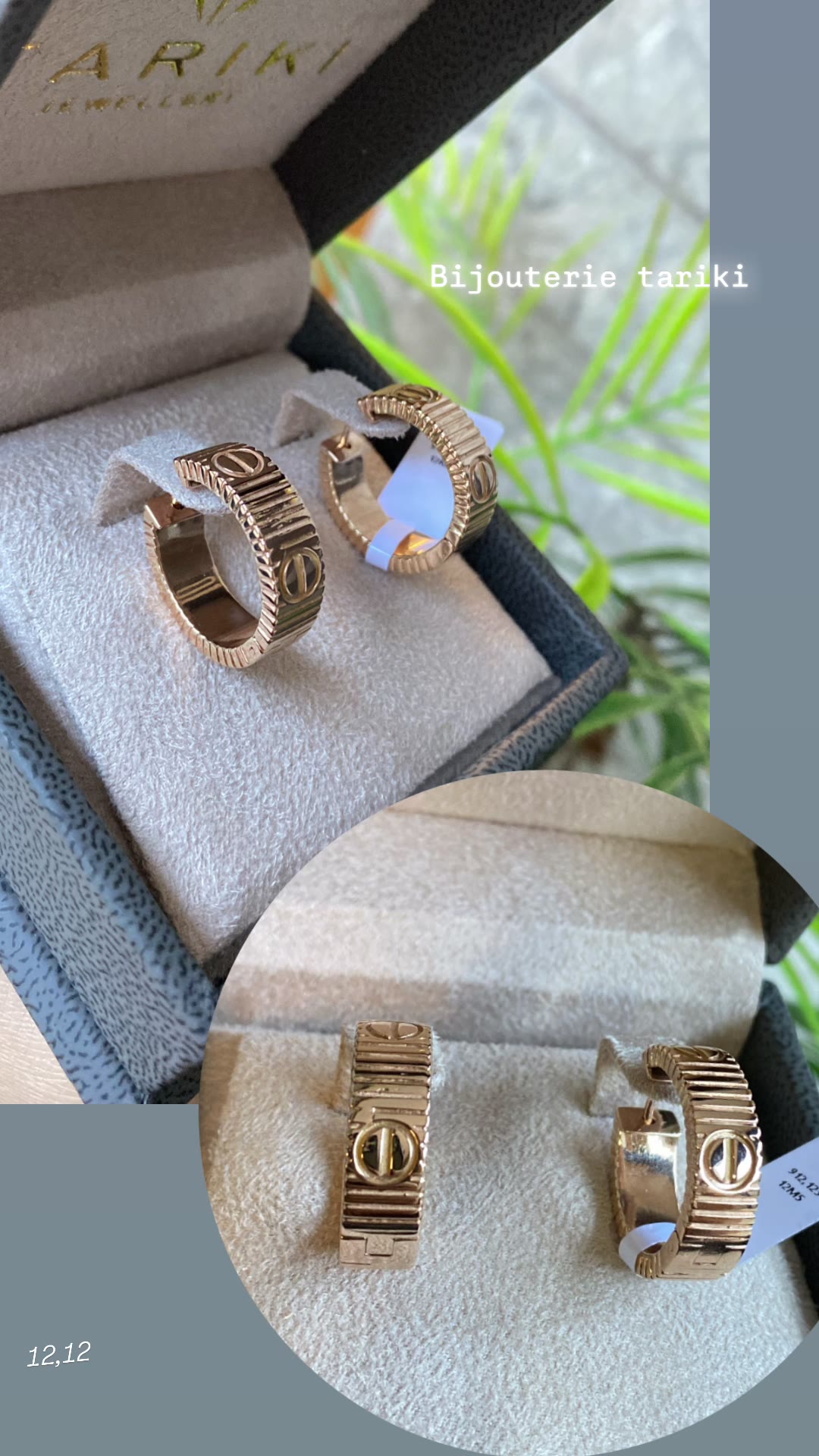 Gold Hoop Earrings - Ribbed with Screw Motif