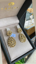 Gold Drop Earrings – Pavé Zircon Diamond-Shape & Black Enamel