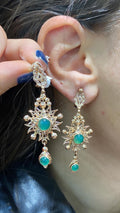 Gold Earrings – Radiant Sun Pavé Zircons & Green Stone