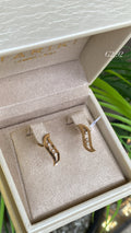 Gold Earrings - Asymmetric Pave Zircon Wave