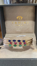 Bracelet Manchette Or - Triple Rang Saphirs, Rubis & Émeraudes Pavé Zircons