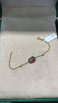 Bracelet Or - Chaîne Fine & Médaillon Émail Coloré Cœurs