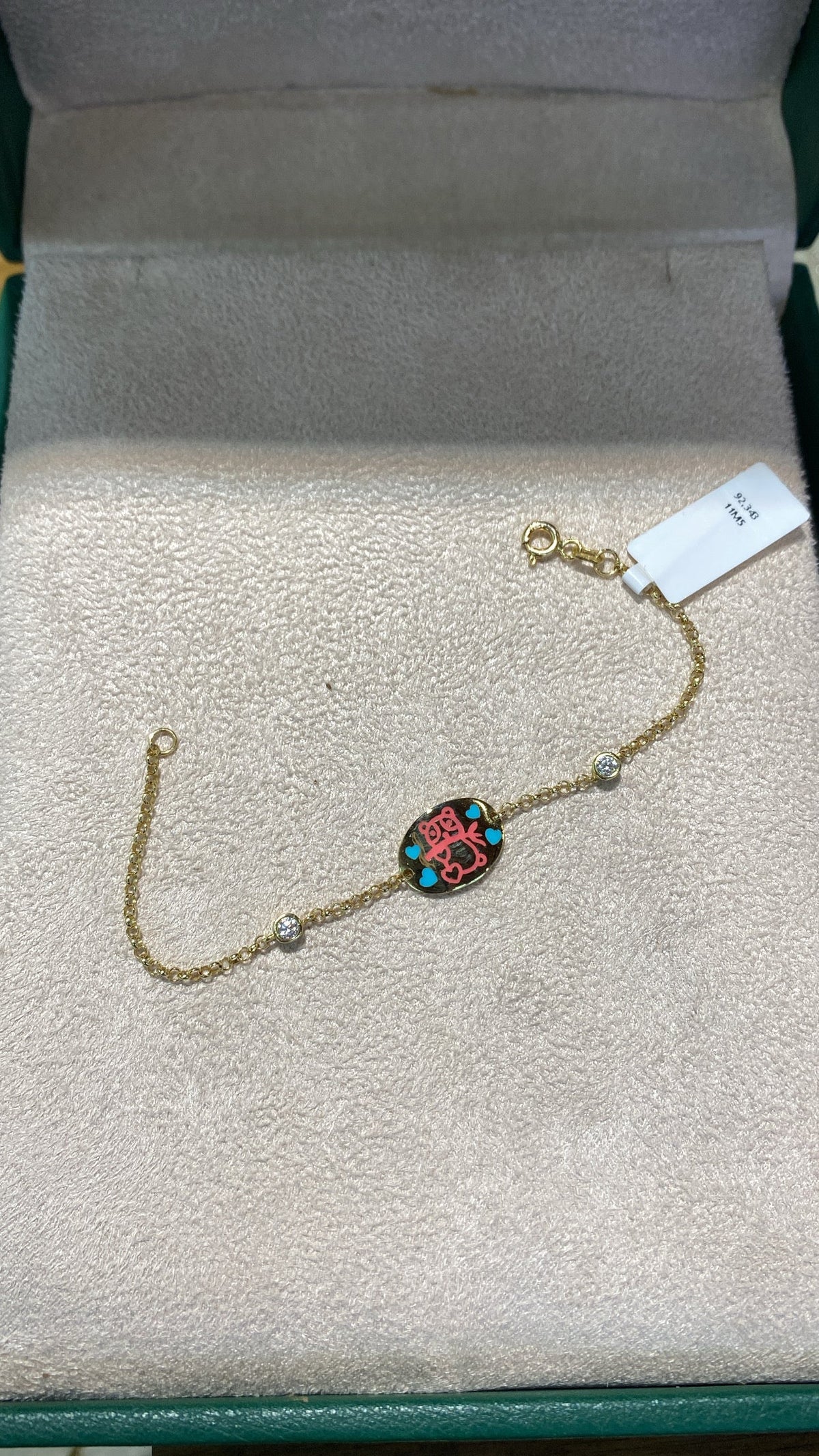 Bracelet Or - Chaîne Fine & Médaillon Émail Coloré Cœurs