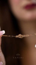 Rose Gold Bracelet - Paperclip Chain & Pavé Medallion
