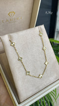 Gold Necklace - Fine Chain & Engraved Clover Stations