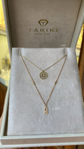 Collier Doré - Double Rang Chaînes Fines & Pendentifs Fleur & Anneau Zircon