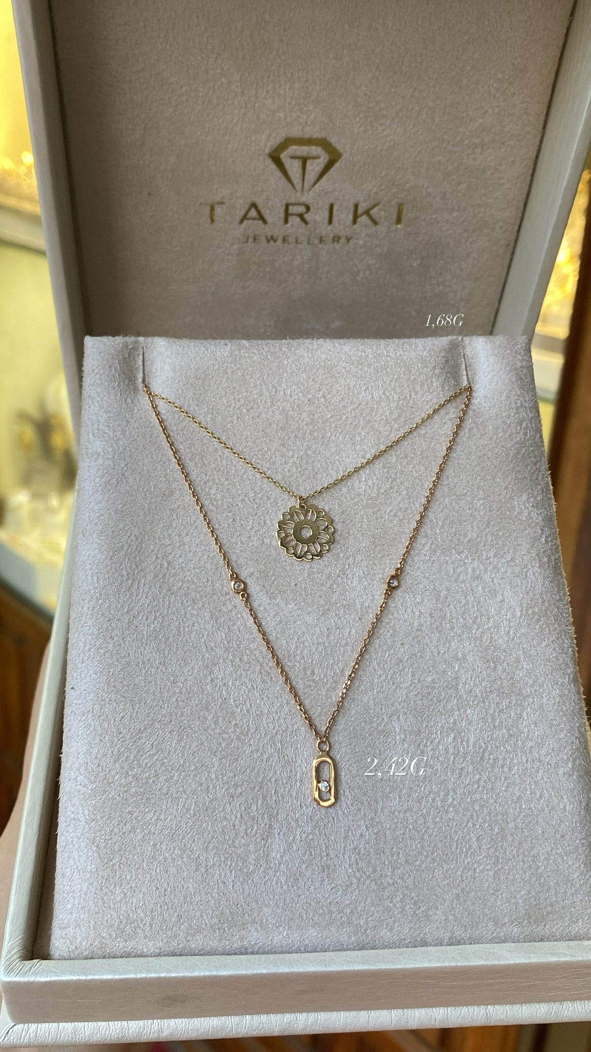 Collier Doré - Double Rang Chaînes Fines & Pendentifs Fleur & Anneau Zircon
