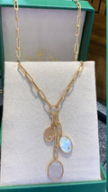 Collier Or - Chaîne Paperclip & Triple Pendentifs Ovales Nacre & Pavé