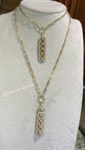 Collier Or - Double Rang Pendentifs Rectangulaires Filigrane Pavé