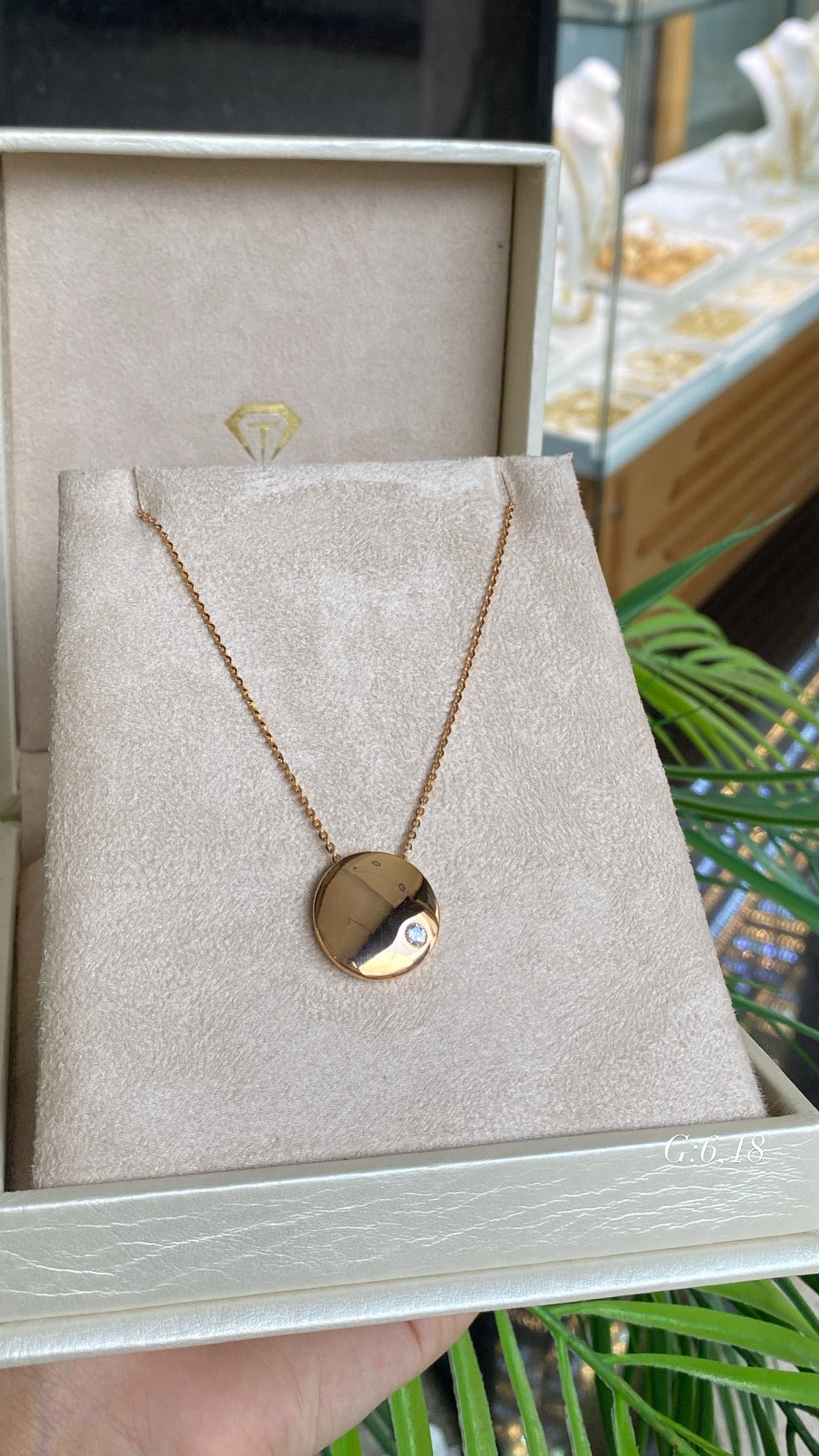 Collier Or - Médaillon Rond Poli & Zircon Serti Clos