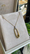 Gold Necklace – Elongated Oval Ring Pendant with Pavé Zircons