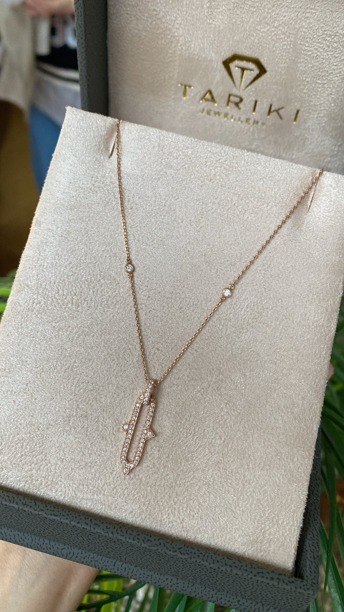 Collier Or Rose - Pendentif Barre Allongée Pavée & Étoiles Zircons