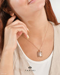 Collier Or Rose - Pendentif Rectangulaire Cannelé Pavé
