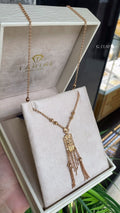 Collier Or Rose - Pendentif Rectangulaire Filigrane & Franges Pampilles