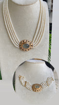 Collier Perles Baroques Multi-Rangs & Cabochon Pierre Pavé Zircons