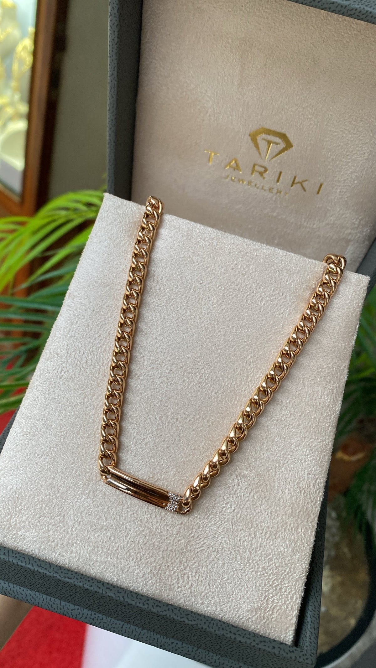 Gourmette Or - Maillons Curb & Barrette Pavée Zircons