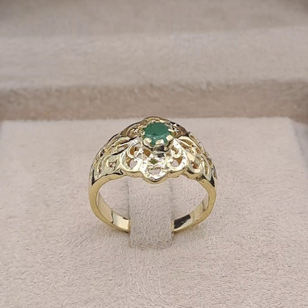 Bague Beldi Ajourée Or Jaune - Sertie d'une Pierre Verte – or 18 carats | Tariki