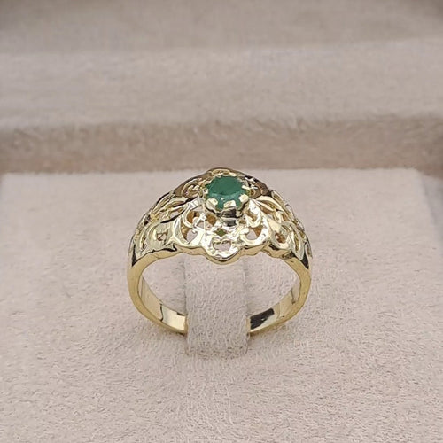 Bague Beldi Ajourée Or Jaune - Sertie d'une Pierre Verte – or 18 carats | Tariki