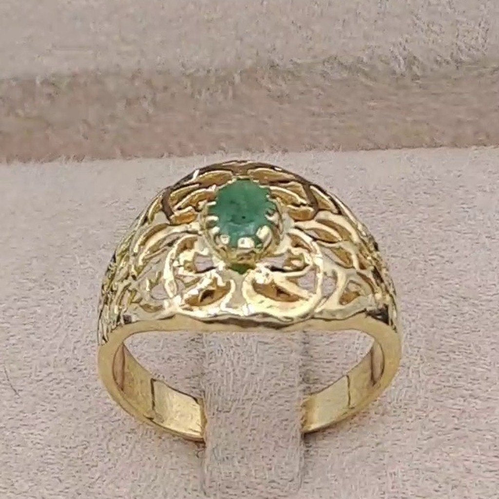 Bague Beldi Ajourée Or Jaune - Sertie d'une Pierre Verte – or 18 carats | Tariki