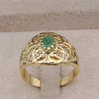 Bague Beldi Ajourée Or Jaune - Sertie d'une Pierre Verte – or 18 carats | Tariki