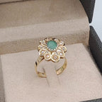 Bague Beldi Rosace Ajourée Or Jaune - Sertie d'une Pierre Verte Synthétique – or 18 carats | Tariki