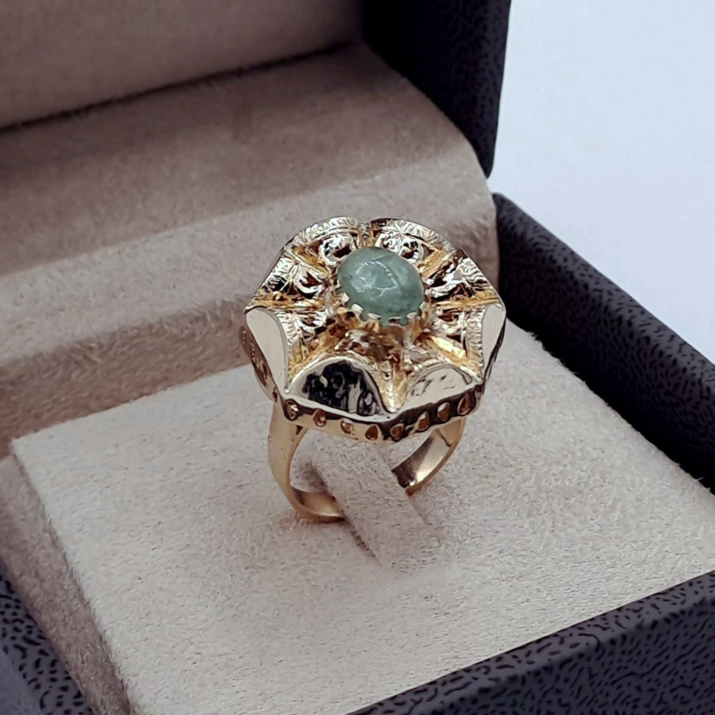 Bague Beldi Rosace Or Rose - Sertie d'une Pierre Verte Synthétique – or 18 carats | Tariki