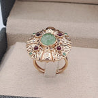 Bague Beldi Rosace Or Rose - Sertie de Pierres, Pierre Verte – or 18 carats | Tariki