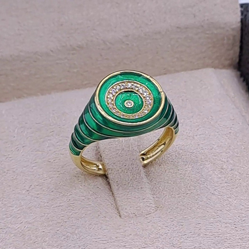 Bague Chevalière Or Jaune - Émail Vert Malachite, Pierre Sertie – or 18 carats | Tariki