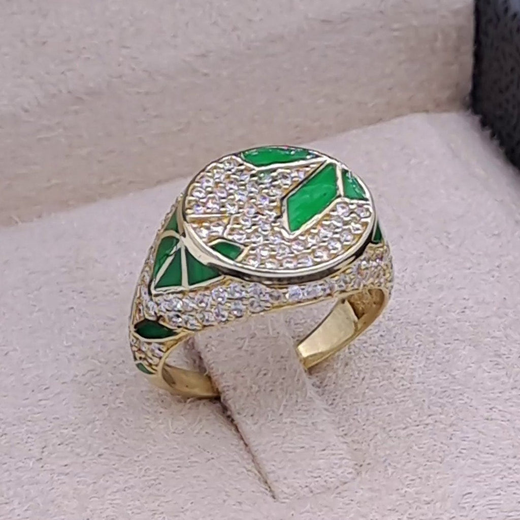 Bague Chevalière Or Jaune - Émail Vert Sertie de Pierres – or 18 carats | Tariki
