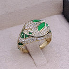 Bague Chevalière Or Jaune - Émail Vert Sertie de Pierres – or 18 carats | Tariki