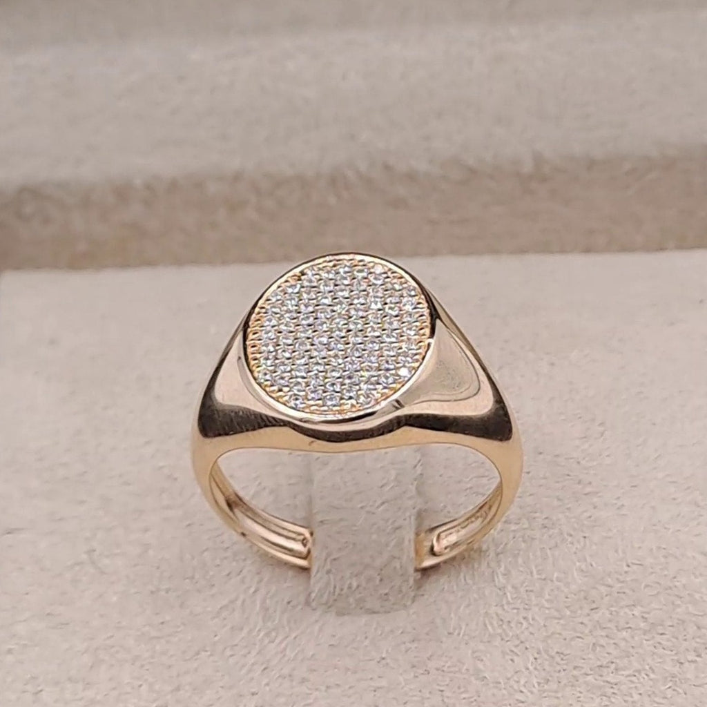 Bague Chevalière Or Rose - Chaton Rond Pavé de Pierres – or 18 carats | Tariki