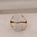 Bague Chevalière Or Rose - Chaton Rond Pavé de Pierres – or 18 carats | Tariki