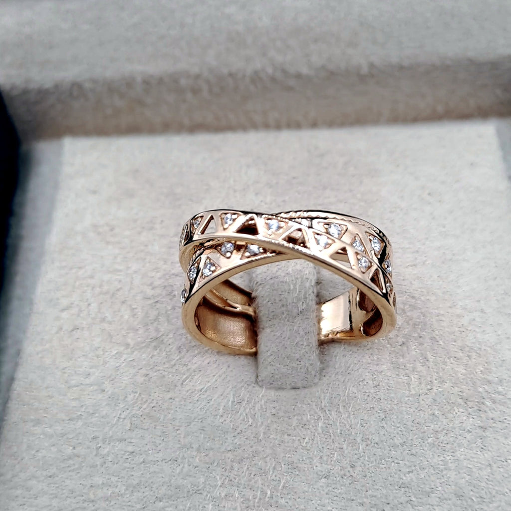 Bague Croisée Or Rose - Motifs Cœurs Sertis – or 18 carats | Tariki