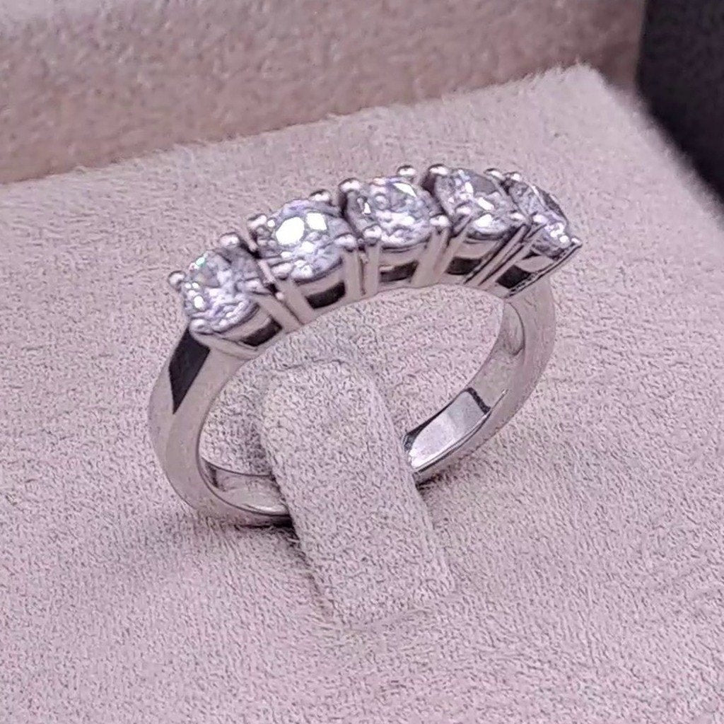 Bague Demi-Alliance Or Blanc - Sertie de Pierres – or 18 carats | Tariki