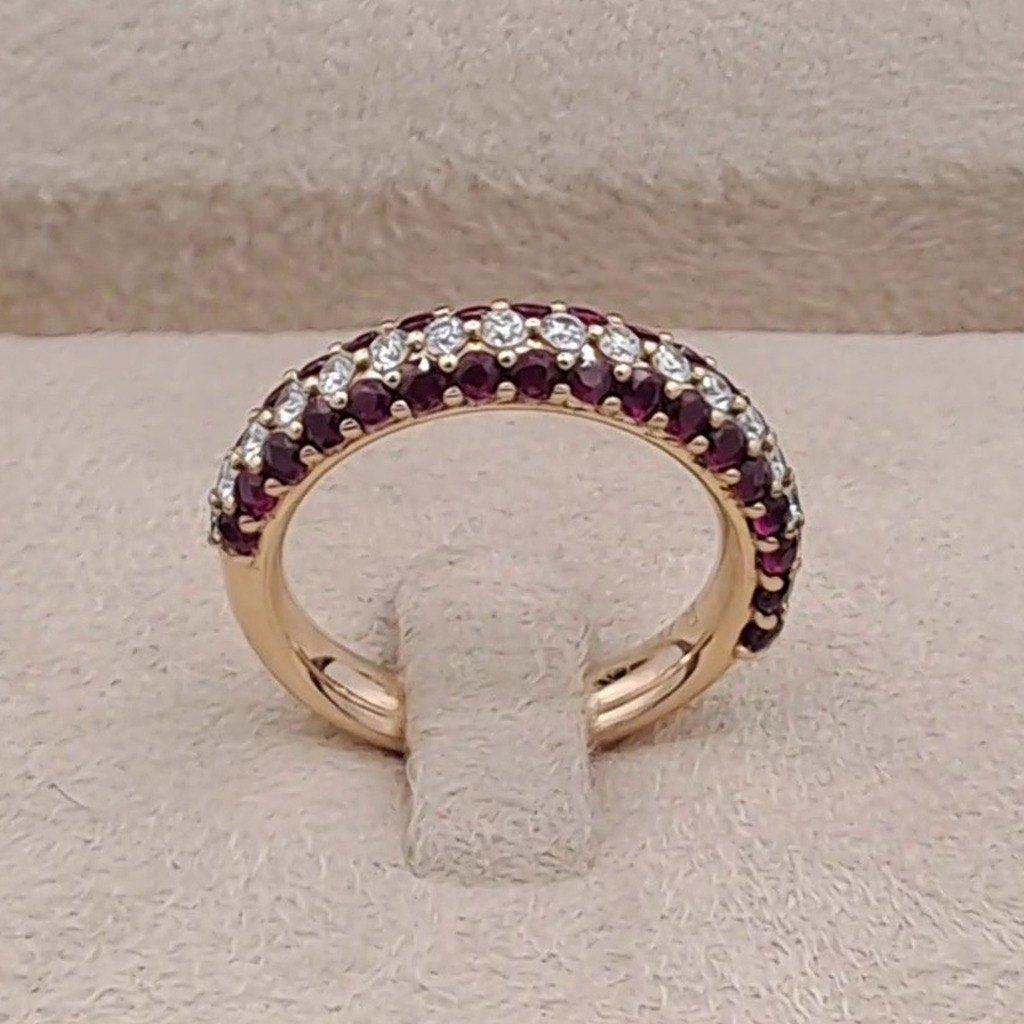 Bague Demi-Alliance Or Rose - Sertie de Pierres Rouges et Blanches – or 18 carats | Tariki